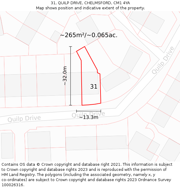 31, QUILP DRIVE, CHELMSFORD, CM1 4YA: Plot and title map