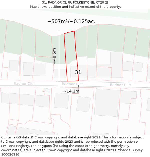 31, RADNOR CLIFF, FOLKESTONE, CT20 2JJ: Plot and title map