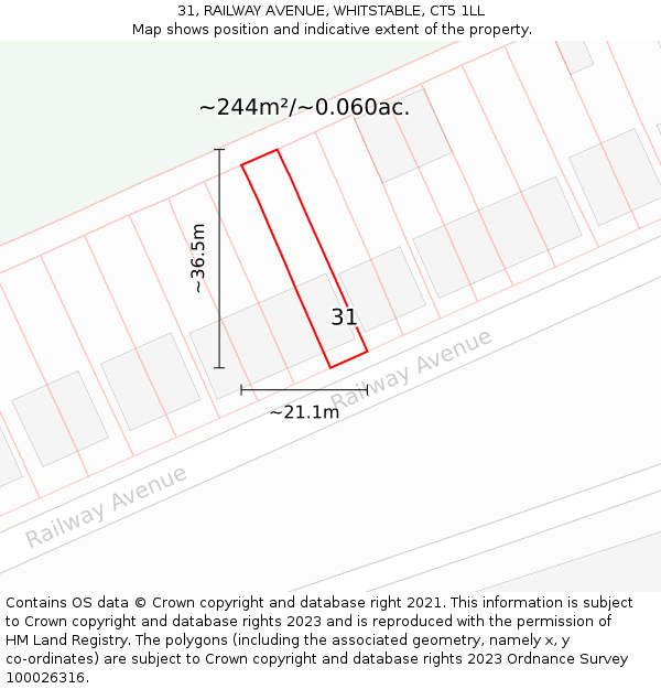 31, RAILWAY AVENUE, WHITSTABLE, CT5 1LL: Plot and title map