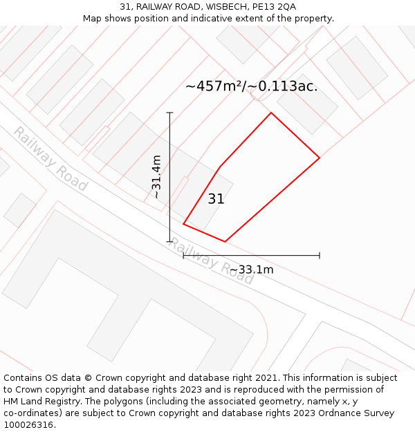 31, RAILWAY ROAD, WISBECH, PE13 2QA: Plot and title map