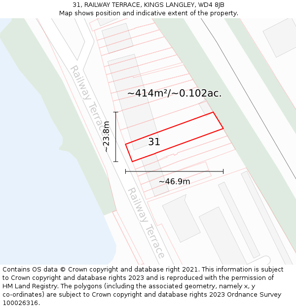 31, RAILWAY TERRACE, KINGS LANGLEY, WD4 8JB: Plot and title map