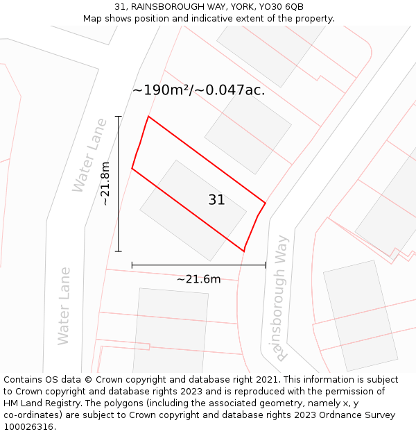 31, RAINSBOROUGH WAY, YORK, YO30 6QB: Plot and title map