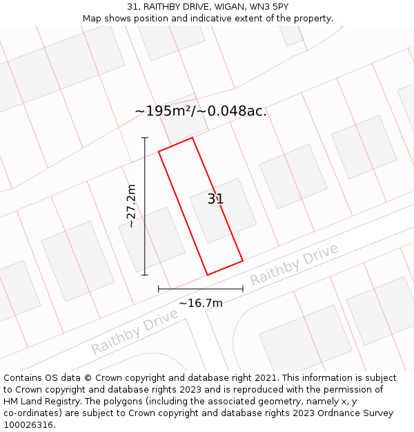 31, RAITHBY DRIVE, WIGAN, WN3 5PY: Plot and title map