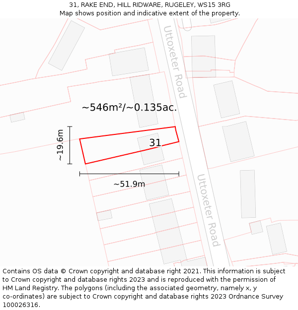 31, RAKE END, HILL RIDWARE, RUGELEY, WS15 3RG: Plot and title map
