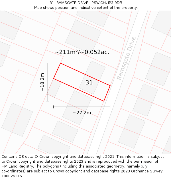 31, RAMSGATE DRIVE, IPSWICH, IP3 9DB: Plot and title map