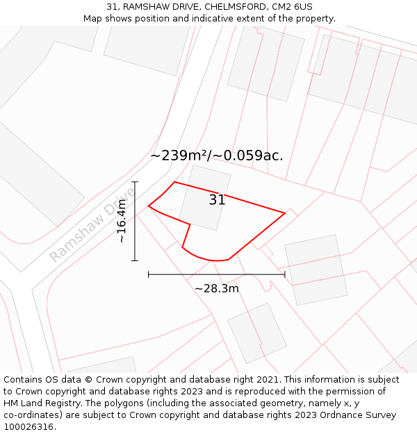 31, RAMSHAW DRIVE, CHELMSFORD, CM2 6US: Plot and title map