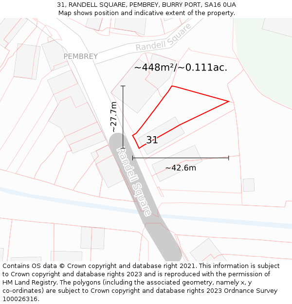 31, RANDELL SQUARE, PEMBREY, BURRY PORT, SA16 0UA: Plot and title map