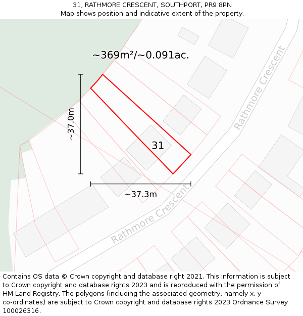 31, RATHMORE CRESCENT, SOUTHPORT, PR9 8PN: Plot and title map
