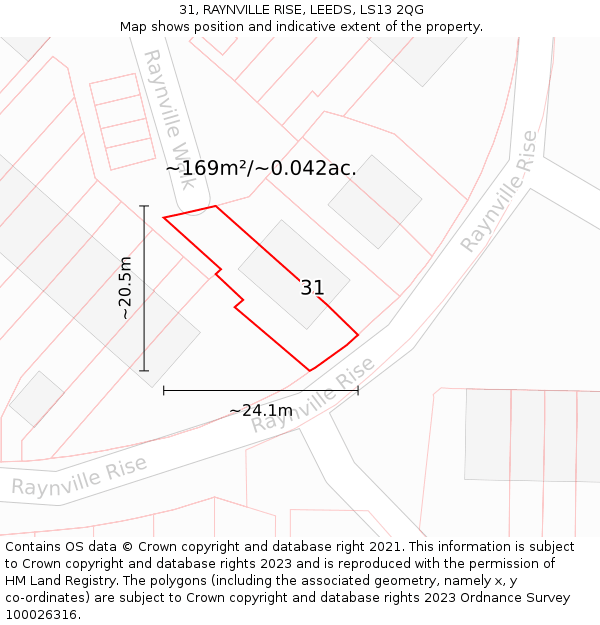 31, RAYNVILLE RISE, LEEDS, LS13 2QG: Plot and title map