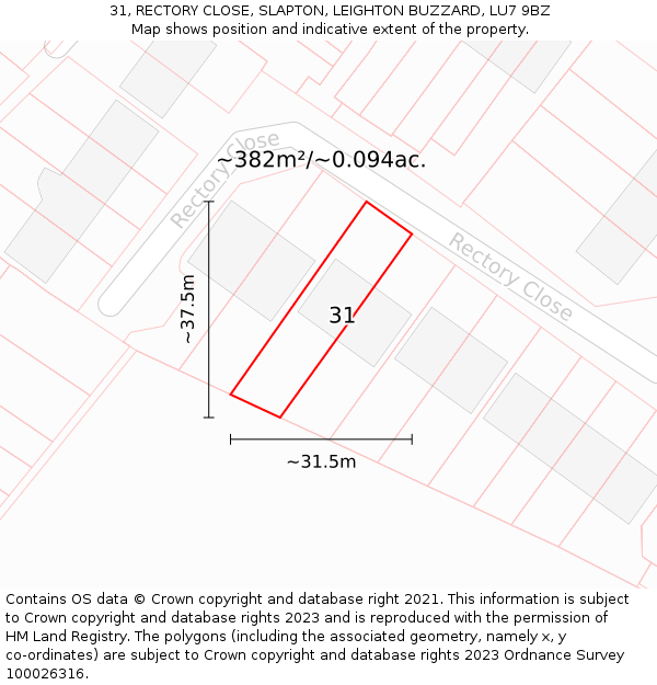 31, RECTORY CLOSE, SLAPTON, LEIGHTON BUZZARD, LU7 9BZ: Plot and title map