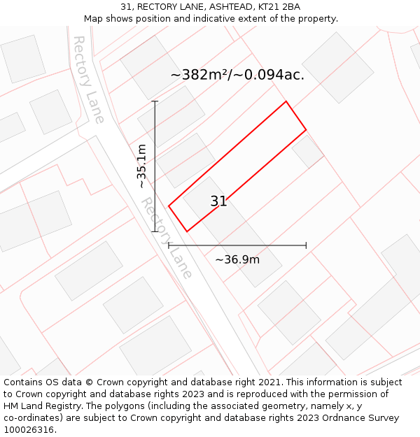 31, RECTORY LANE, ASHTEAD, KT21 2BA: Plot and title map