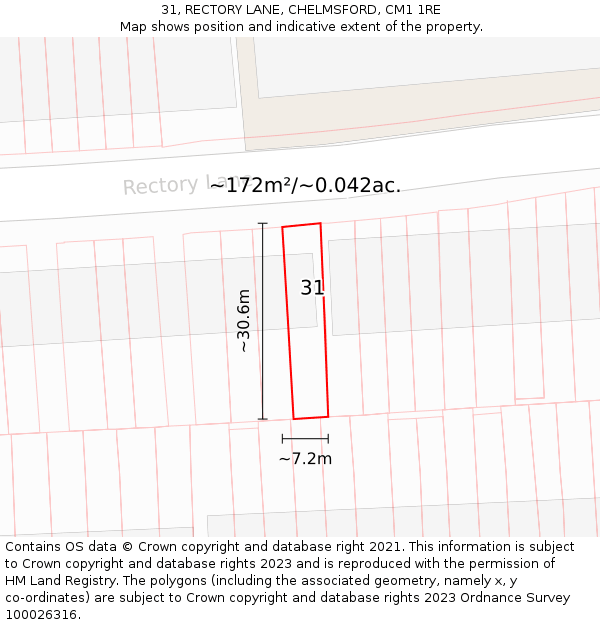 31, RECTORY LANE, CHELMSFORD, CM1 1RE: Plot and title map