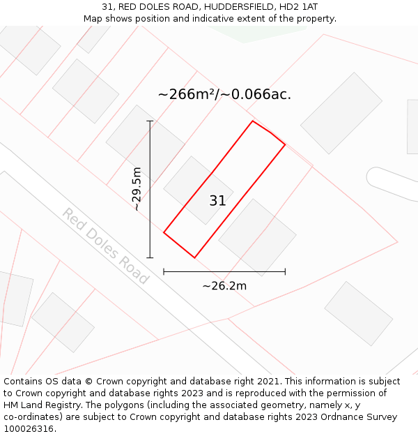 31, RED DOLES ROAD, HUDDERSFIELD, HD2 1AT: Plot and title map