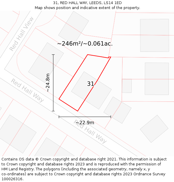 31, RED HALL WAY, LEEDS, LS14 1ED: Plot and title map