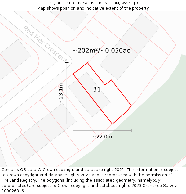 31, RED PIER CRESCENT, RUNCORN, WA7 1JD: Plot and title map