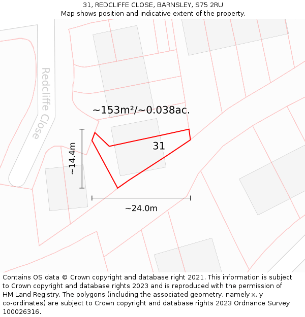 31, REDCLIFFE CLOSE, BARNSLEY, S75 2RU: Plot and title map