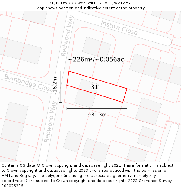 31, REDWOOD WAY, WILLENHALL, WV12 5YL: Plot and title map