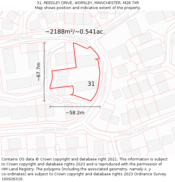 31, REEDLEY DRIVE, WORSLEY, MANCHESTER, M28 7XR: Plot and title map