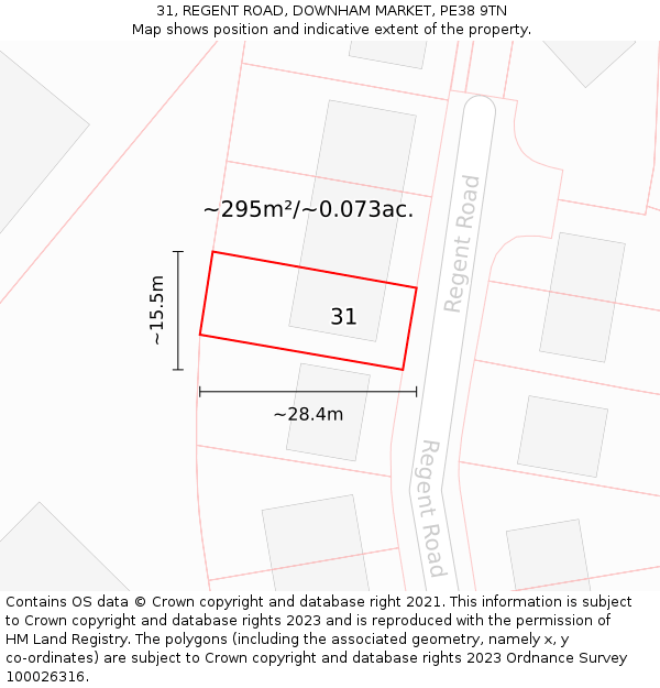 31, REGENT ROAD, DOWNHAM MARKET, PE38 9TN: Plot and title map