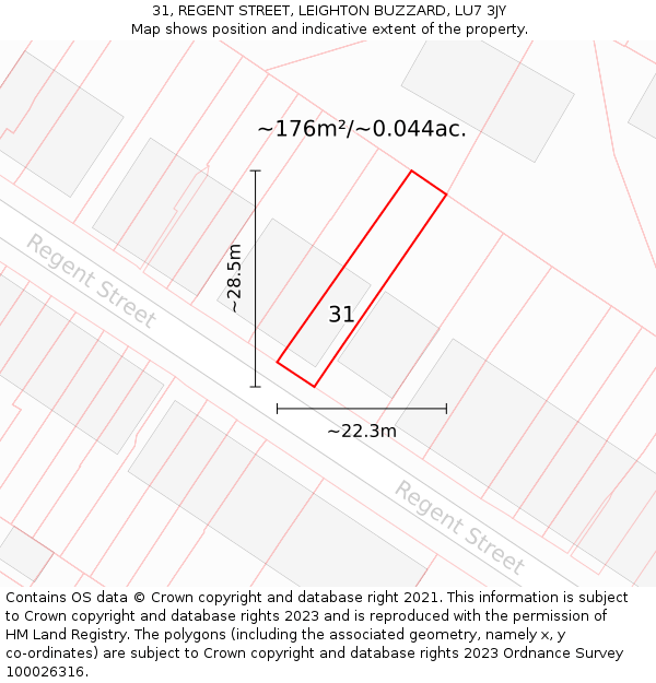 31, REGENT STREET, LEIGHTON BUZZARD, LU7 3JY: Plot and title map