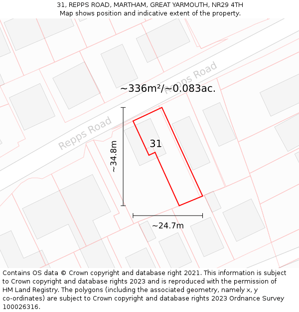 31, REPPS ROAD, MARTHAM, GREAT YARMOUTH, NR29 4TH: Plot and title map