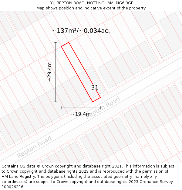 31, REPTON ROAD, NOTTINGHAM, NG6 9GE: Plot and title map