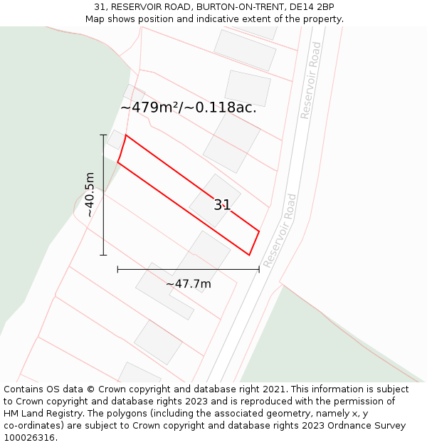 31, RESERVOIR ROAD, BURTON-ON-TRENT, DE14 2BP: Plot and title map
