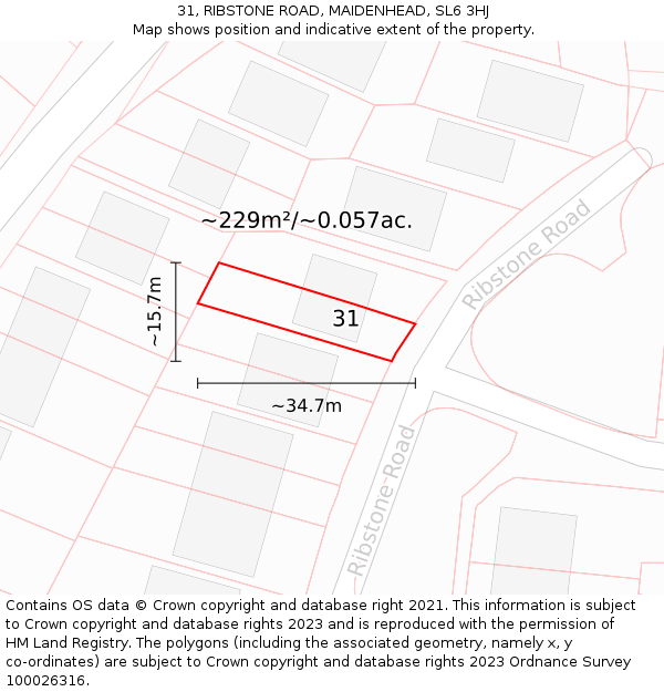 31, RIBSTONE ROAD, MAIDENHEAD, SL6 3HJ: Plot and title map