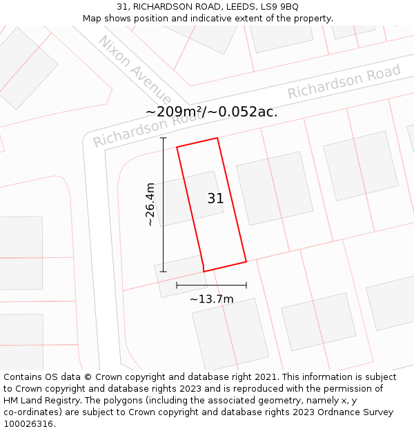 31, RICHARDSON ROAD, LEEDS, LS9 9BQ: Plot and title map