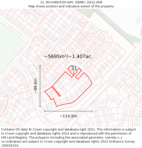 31, RICHARDSON WAY, DERBY, DE22 4NR: Plot and title map