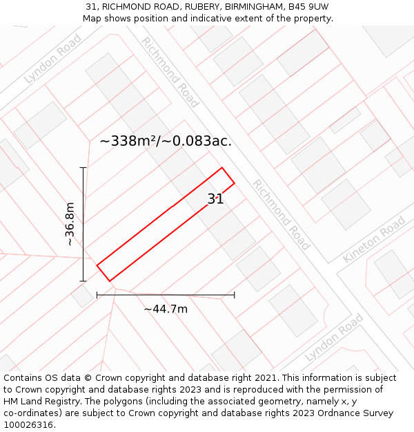 31, RICHMOND ROAD, RUBERY, BIRMINGHAM, B45 9UW: Plot and title map