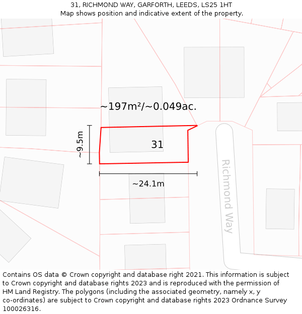 31, RICHMOND WAY, GARFORTH, LEEDS, LS25 1HT: Plot and title map