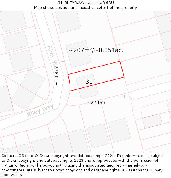 31, RILEY WAY, HULL, HU3 6DU: Plot and title map