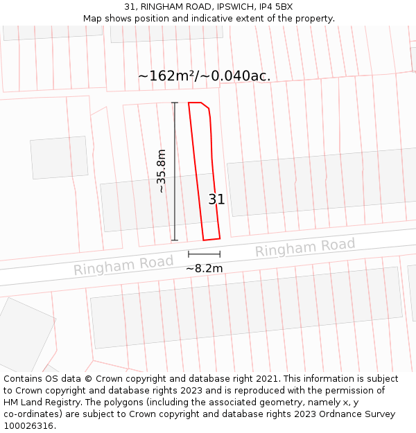 31, RINGHAM ROAD, IPSWICH, IP4 5BX: Plot and title map