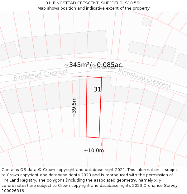 31, RINGSTEAD CRESCENT, SHEFFIELD, S10 5SH: Plot and title map