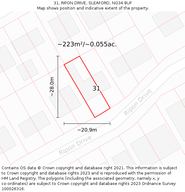 31, RIPON DRIVE, SLEAFORD, NG34 8UF: Plot and title map