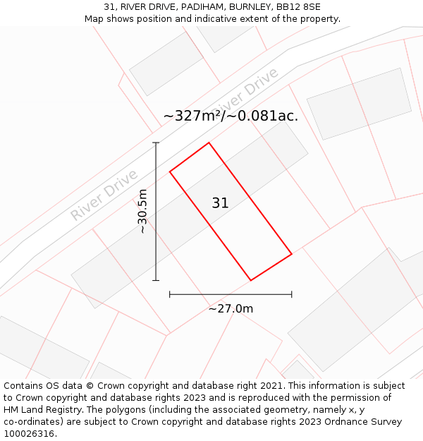 31, RIVER DRIVE, PADIHAM, BURNLEY, BB12 8SE: Plot and title map