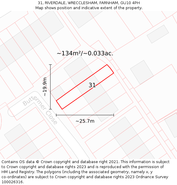 31, RIVERDALE, WRECCLESHAM, FARNHAM, GU10 4PH: Plot and title map