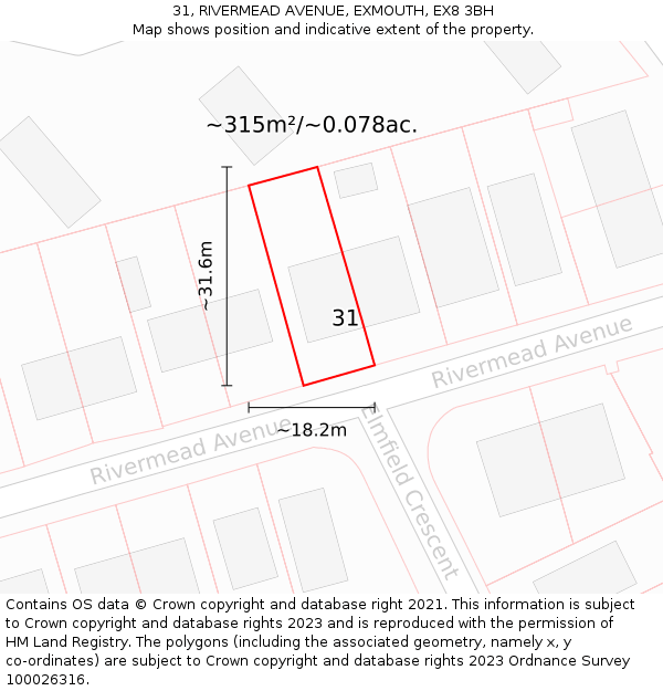 31, RIVERMEAD AVENUE, EXMOUTH, EX8 3BH: Plot and title map