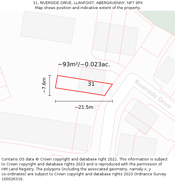 31, RIVERSIDE DRIVE, LLANFOIST, ABERGAVENNY, NP7 9PX: Plot and title map