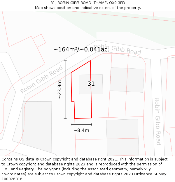 31, ROBIN GIBB ROAD, THAME, OX9 3FD: Plot and title map
