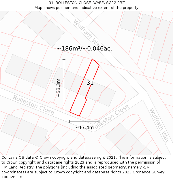 31, ROLLESTON CLOSE, WARE, SG12 0BZ: Plot and title map