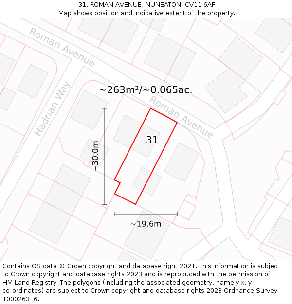 31, ROMAN AVENUE, NUNEATON, CV11 6AF: Plot and title map