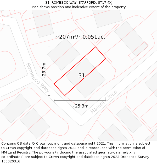 31, ROMESCO WAY, STAFFORD, ST17 4XJ: Plot and title map