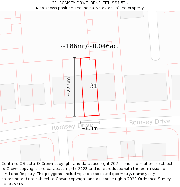 31, ROMSEY DRIVE, BENFLEET, SS7 5TU: Plot and title map
