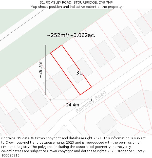 31, ROMSLEY ROAD, STOURBRIDGE, DY9 7NP: Plot and title map