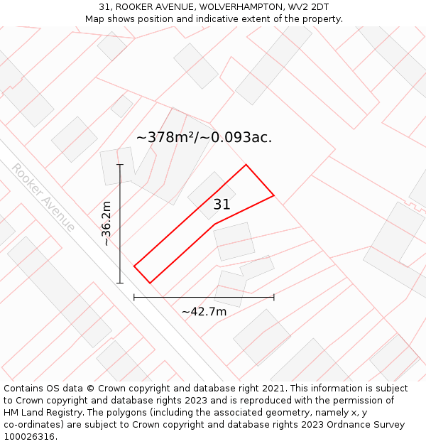 31, ROOKER AVENUE, WOLVERHAMPTON, WV2 2DT: Plot and title map