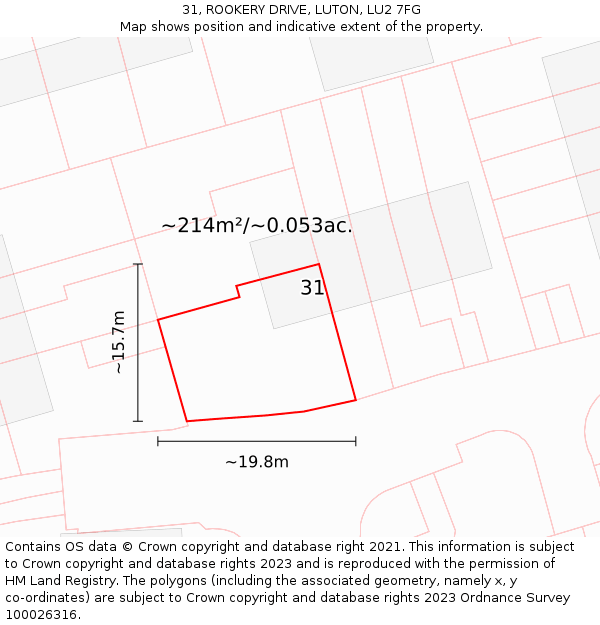 31, ROOKERY DRIVE, LUTON, LU2 7FG: Plot and title map