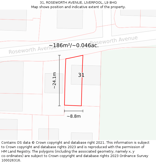 31, ROSEWORTH AVENUE, LIVERPOOL, L9 8HG: Plot and title map