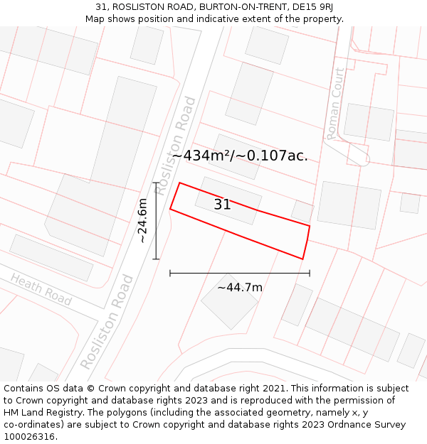31, ROSLISTON ROAD, BURTON-ON-TRENT, DE15 9RJ: Plot and title map